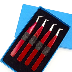 Pince à cils professionnelle en acier inoxydable de haute qualité 90 65 degrés pince à épiler d'extension de cils à pointe de fibre de botte avec boîtes à cartes - Product Image 1