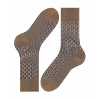 Chaussettes mi-mollet en coton tricoté respirant à motif géométrique jacquard marron décontractées pour hommes, coupe régulière