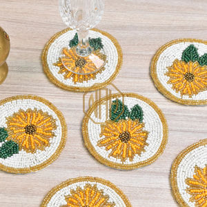 Posavasos con cuentas en forma de girasol hecho a mano, posavasos decorativos para cocina, mesa de comedor, soporte para taza de té y café, proveedor mayorista a granel - Product Image 2