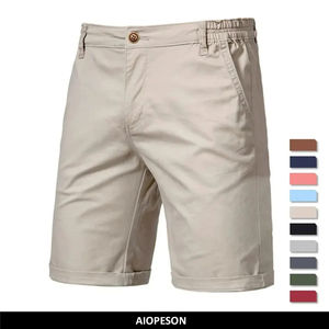 Verano 100% algodón sólido pantalones cortos hombres alta calidad Casual negocios Social cintura elástica hombres pantalones cortos 10 colores playa pantalones cortos - Product Image 3