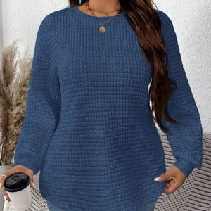 Sweat-shirt personnalisé pour femmes style perlé Sweat-shirt tricoté gaufré de couleur unie tricoté gaufré pour dames - Product Image 1