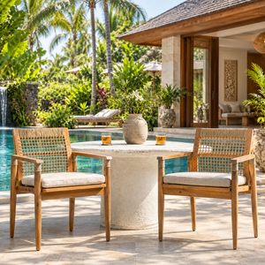 <b>Teak</b> Outdoor <b>Garden</b> <b>Chair</b> Woven Patio Armchair Cushioned Seat Wooden Balcony Seating - Product Image 1