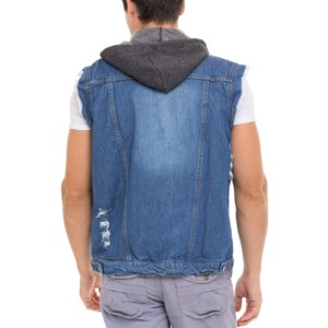Vente en gros 100% vestes en jean pour hommes tendance gilet sans manches style pierres personnalisées col à capuche OEM mâle garçons jean gilet - Product Image 4