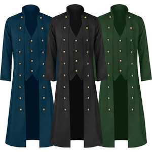 Medieval gothic overcoat for men with flared cuffs shoulder-accents and detailed front for stage performances and events - Product Image 1