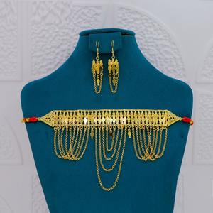Ethnic Premium <b>Gold</b> Plated <b>Necklace</b> Earrings <b>Choker</b> Set Traditional Arab Middle Eastern Wedding Bridal forWomen Girls Made Alloy - Product Image 2