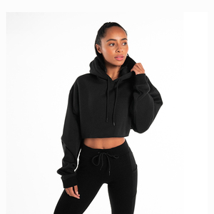 Diseño profesional 100% algodón tejido de punto Crop Top Sudadera con capucha transpirable pulóver sudadera parte delantera trasera Casual para primavera mejor - Product Image 1