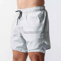 Shorts de sport décontractés pour hommes 100 % polyester avec logo personnalisé, double couche, écologiques, extensibles dans quatre directions, pour entraînement, fitness, athlétisme et course à pied