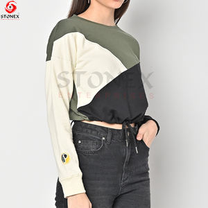 Sudadera recortada de tamaño XS de lujo para mujer, peso ligero, moda de invierno, cuello redondo, técnicas estampadas de punto, lona informal ODM - Product Image 2