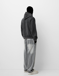 Logo personnalisé hiver lavé à l'acide haute rue sweats à capuche 100% coton goutte épaule noir imprimé dames hommes sweats à capuche - Product Image 3