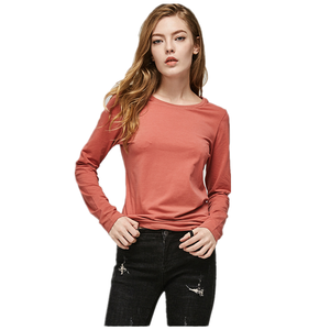 Camiseta lisa de mujer de Color sólido con logotipo estampado personalizado 100% algodón de manga larga para mujer ropa informal Camiseta de manga larga para hombre - Product Image 3