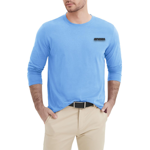 T-shirt d'été à manches longues 100% en coton pour hommes Fashion Loose Fit Solid Color Casual Blank Round Neck Tee customize logo - Product Image 1