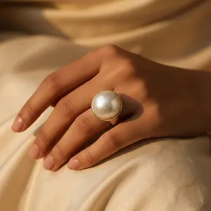 Bague Cocktail Art Palace en Argent 925 avec Perle d'Eau Douce, Sertie Clos, Design Minimaliste, Tendance, Unisexe, pour Mariage et Usage Quotidien - Product Image 2