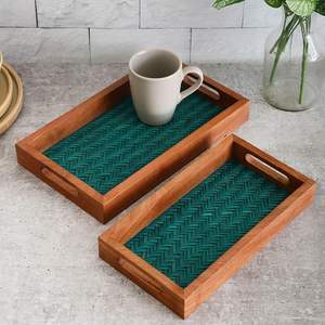 Juego de Bandejas Rectangulares de Madera Hechas a Mano con Borde Azulado y Adhesivo, Duraderas para Hogar y Oficina, Disponibles para Restaurantes y Cafeterías - Product Image 6