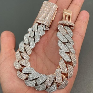 VVS Moissanite Bracelet en argent sterling 925 de style Hip Hop 20MM 8 pouces plaqué or blanc princesse testeur de breloques - Product Image 1