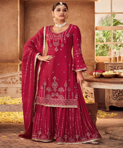Vêtements de fête en filet de soie pour mariage, vêtements en lin brodé et en pierre pour femmes indiennes, nouvelle collection de vêtements complets de style Anarkali - Product Image 6