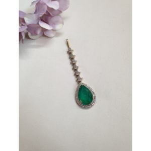 Antique vert ADStone clouté Maang Tikka inspiré artisanat traditionnel filles oxydé argent ethnique porter des mariages bijoux à faible coût - Product Image 2