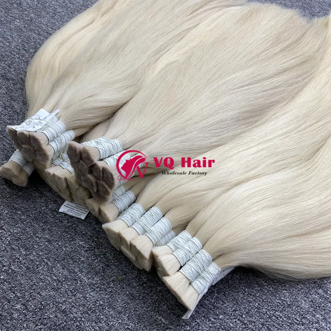 Extensiones de cabello humano a granel 12,0 Color rubio ceniza Cutícula rusa alineada Cabello vietnamita crudo