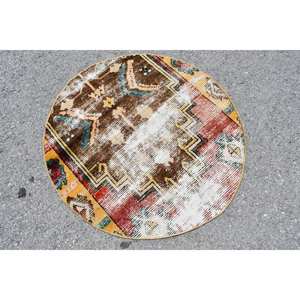 Alfombra turca de área grande marrón Vintage de 2,8x2,8 pies, clásica, hecha a mano, de lana, retales abstractos, patrón de pasillo, látex para decoración de habitación - Product Image 3