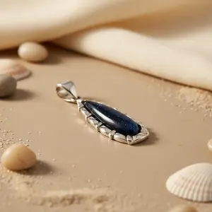 Collier pendentif en or rose 14 carats et or 18 carats pour femmes, plaqué rhodium, pierre de sable bleue, formes géométriques de fleurs avec diamant et perle - Product Image 1