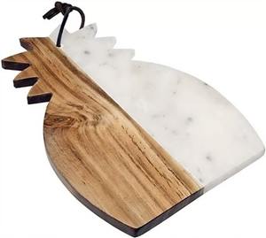 Cuchillo de cocina Rectangular de diseñador y tabla de cortar de queso, tabla de cortar hecha a mano con mármol de madera al azar para una cena elegante en el hogar y el Hotel - Product Image 2