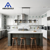 AMAZBUILD Meuble de cuisine et de garde-manger personnalisé, style américain moderne, écologique, en bois de cerisier, avec évier, robinet et charnières intégrés