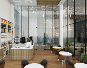 Meubles d'intérieur minimalistes pour café, table de service en bois à lattes, éclairage LED, comptoir de caisse fonctionnel pour boulangerie, pour <span class=keywords><strong>boutique</strong></span> - Product Image 2