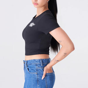 OEM T-shirts lourds 250gsm 100% coton pour fille Impression sérigraphique personnalisée Tops courts vierges T-shirt ajusté pour femmes - Product Image 5