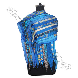 Seda reciclada Sari 15 tiras diseñador bufandas hechas a mano estola chales SC671 seda fina al por mayor reciclado Vintage Sari bufanda femenina - Product Image 2