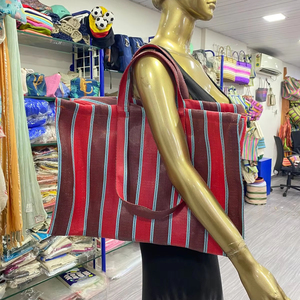 Eco-Friendly Custom Nylon Zipper Plastic Woven Striped High Quality Tote <b>Bag</b> Handloom Recycled Fashionable <b>Cosmetic</b> Beach Market - Product Image 1