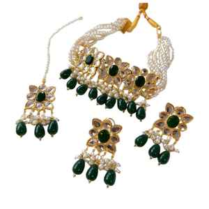 Conjunto de Joyería India con Collar de Pedrería Grande Chapado en Oro para Novia, Pedidos de una Sola Pieza, con Pedido Mínimo de 2 Unidades - Product Image 1