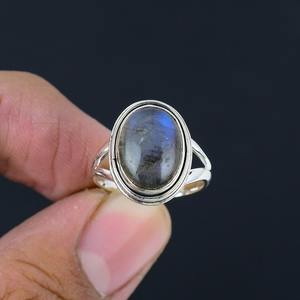 Anillo de estilo bohemio de Plata de Ley 925 con piedras preciosas de labradorita, regalo de boda chapado en rodio para mujer, joyería hecha a mano para fiestas - Product Image 4