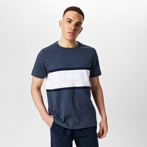 T-shirt à manches courtes à rayures bleu marine et blanches pour hommes en coton mélangé décontracté Streetwear été mode t-shirt en vrac - Product Image 2