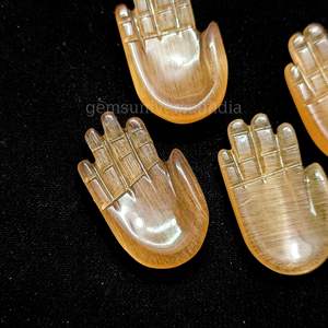 High Grade Peach <b>Moonstone</b> Stone Hamsa Hand Shape Carved Gemstone with Smooth Finish for Jewelry Gift Spiritual Craft Use - Product Image 3
