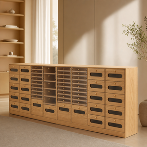 Mueble Organizador de Gel para Uñas de Madera Natural Hecho a Mano con Cajones de Asa Ovalada, Unidad de Almacenamiento Ancha para Estudio de Manicura - Product Image 1
