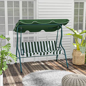 Outsunny Balançoire 3 places avec auvent réglable et coussins, en acier et polyester, 170x110x153 cm, vert et blanc - Product Image 2