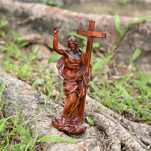 Sculpture en bois de Jésus ressuscité, statue sculptée du Christ ressuscité dynamique pour les expositions de Pâques et les collections d'art sacré - Product Image 3