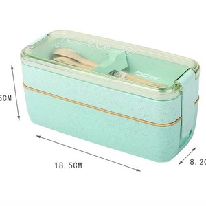 Tái Sử Dụng Biểu Tượng Tùy Chỉnh Xách Tay 2 Lớp Hình Chữ Nhật Container Thực Phẩm Rơm Lúa Mì Hộp Ăn Trưa Trẻ Em Tiffin Bento Hộp Ăn Trưa - Product Image 6