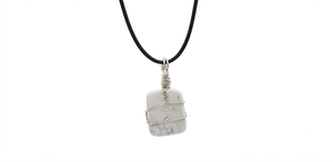 Pendentif en howlite blanche naturelle, forme rectangulaire, pierre polie, bijoux de mode avec cordon noir, collier enroulé de fil - Product Image 3