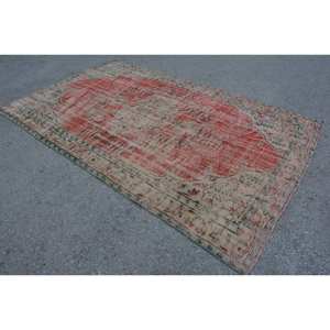 Alfombra turca vintage de 5,8x9,2 pies, área grande de lana rojo y beige con diseño de retazos para pasillo o dormitorio con respaldo de látex - Product Image 4