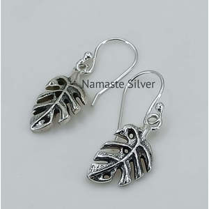 925 Sterling <b>Silver</b> Monstera Leaf Dangle <b>Earrings</b> Handmade Boho Jewelry for Women for Birthday Anniversary <b>Wedding</b> Christmas - Product Image 6