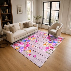 พรมเชนิลล์ลายพิมพ์ดิจิทัลสไตล์โบฮีเมียนสีชมพูพลัม รุ่น LXDP-0323 จาก RUGS DEPOT สำหรับขายส่ง ซักเครื่องได้ ไม่ลื่น - Product Image 2