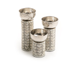 Ensemble d'artisanat antique 3 bols de service en acier inoxydable Base en résine de nacre Nouvelle tendance Bols à soupe ménagers Matériau en métal - Product Image 5