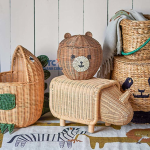 Cesta de mimbre con forma de Animal, organizador de almacenamiento de juguetes con tapa de mimbre, hecho a mano, para decoración de escritorio de bebés y niños - Product Image 6