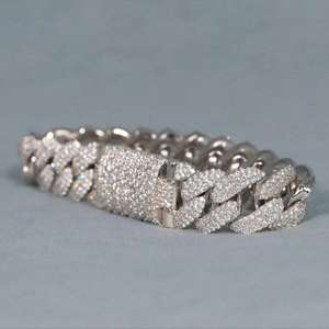 Pulsera cubana pesada personalizada de Plata de Ley 925, regalo de fiesta de moissanita de 12mm para joyería de Hip Hop certificada, venta al por mayor, oro blanco - Product Image 1