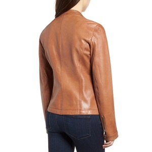 Elegante chaqueta de cuero de piel nueva hasta la cintura para mujer Cierre de botón auténtico Transpirable y elegante - Product Image 3