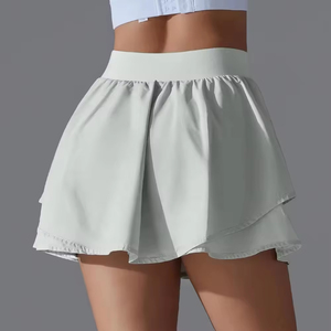 กระโปรงกีฬาเอวสูงของผู้หญิงกระโปรงเล่นเทนนิสผ้าแห้งเร็วระบายอากาศได้ดีขนาดเล็กสีพื้นแบบลำลองสำหรับเล่นกีฬายิมกลางแจ้ง - Product Image 3