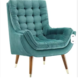 เก้าอี้พักผ่อนหุ้มกำมะหยี่แบบกระดุมติดใหม่เอี่ยม สีเขียวอมฟ้า - Product Image 1