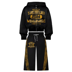 Conjunto Deportivo Unisex Personalizado con Pedrería, Sudadera con Cremallera Completa y Pantalones Anchos con Franja Lateral, Ropa Deportiva Informal Premium 100% Algodón para Invierno - Product Image 1