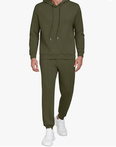 ชุดวอร์มผู้ชาย 2 ชิ้น สำหรับฤดูหนาว ผ้าฝ้าย 100% เสื้อฮู้ดมีเชือกผูก และกางเกงวอร์มพิมพ์ลายดิจิทัล - Product Image 1