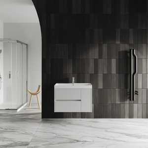 Mobile Bagno Sospeso Koricini Cannes 80cm Bianco Lucido con Anta e Lavabo in Legno Massello e Resina - Product Image 1